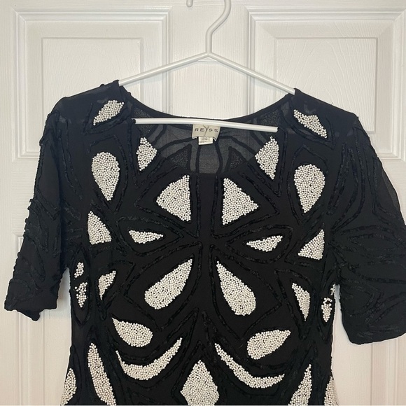 REISS Beaded Black and White Blouse Top 6 - Picture 2 of 7